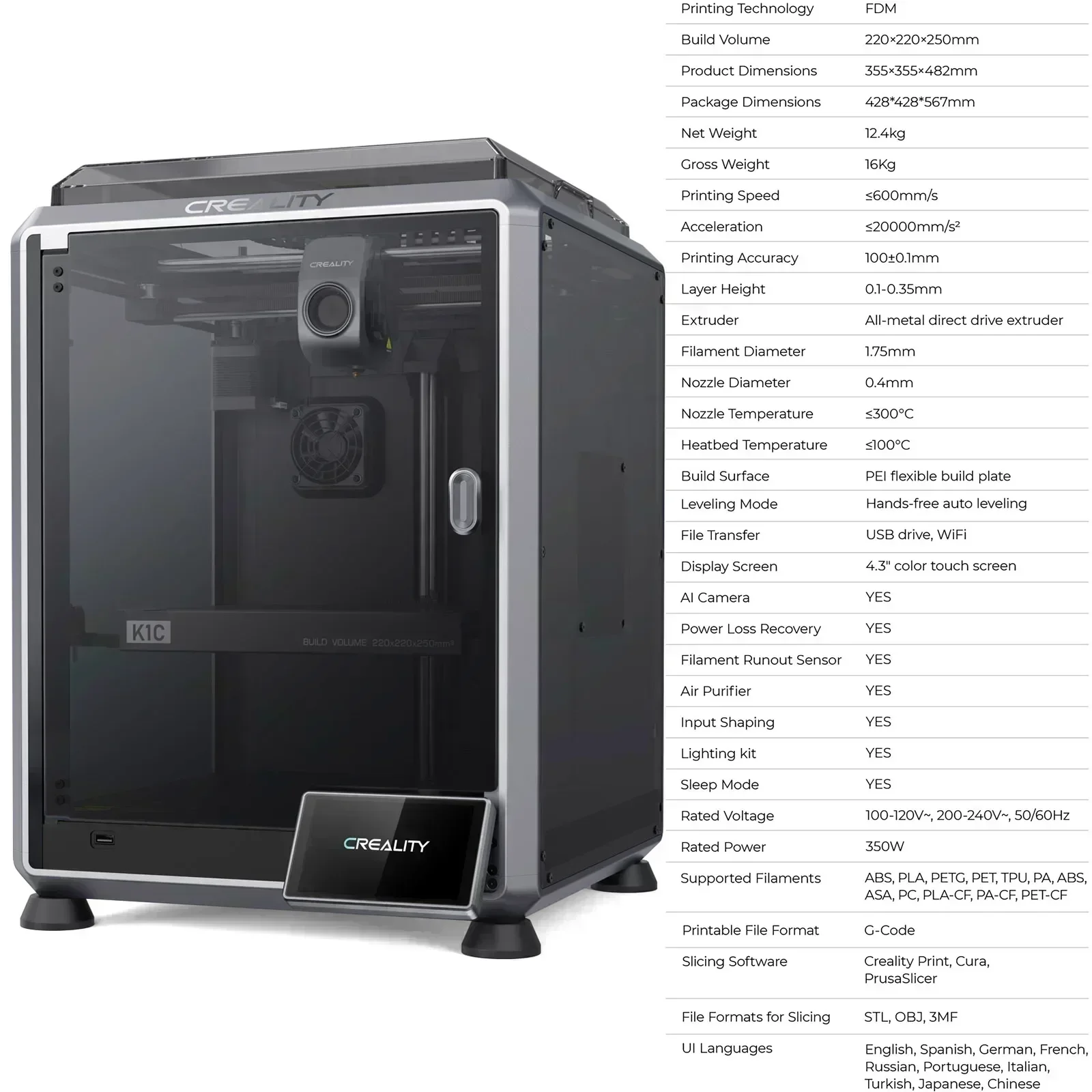 CREALITY K1C 3Dプリンター 600mm/Sの高速印刷 AIカメラ搭載 安定