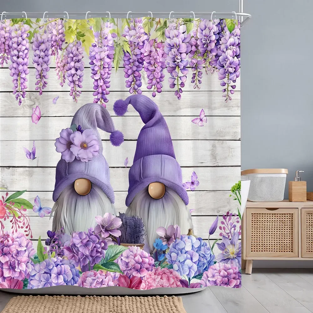 Purple Vine Hat Wizard Shower Curtain Butterfly Dahlia Watercolour Polyester Fabric Shower Curtain Bathroom Decor with Hooks