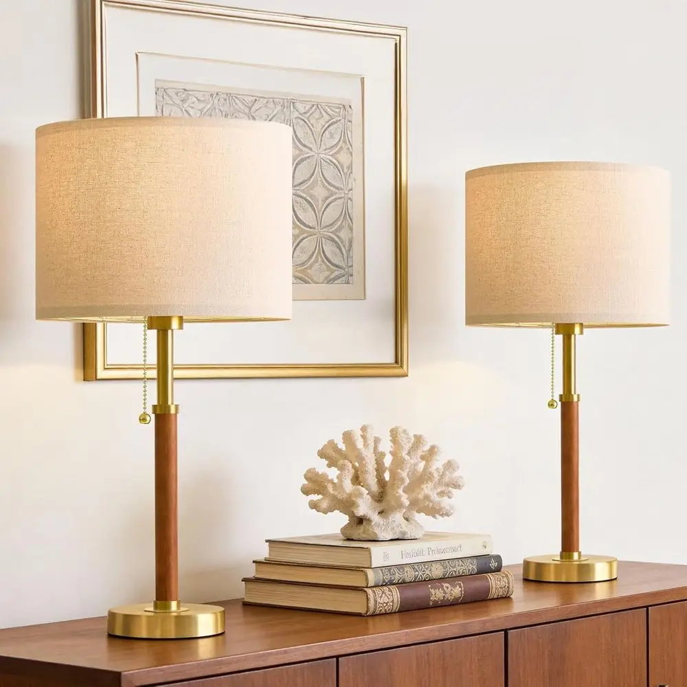 

22 Vintage-Style Wooden Table Lamps for Living Room, Bedroom, or Nightstands - Set of 2