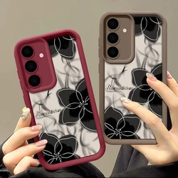 Soft TPU Case For Samsung Galaxy A56 A55 A16 A53 A15 A35 A25 A54 5G S25 S22 S23 S24 Ultra S21 S24 FE Black Flower Phone Cover