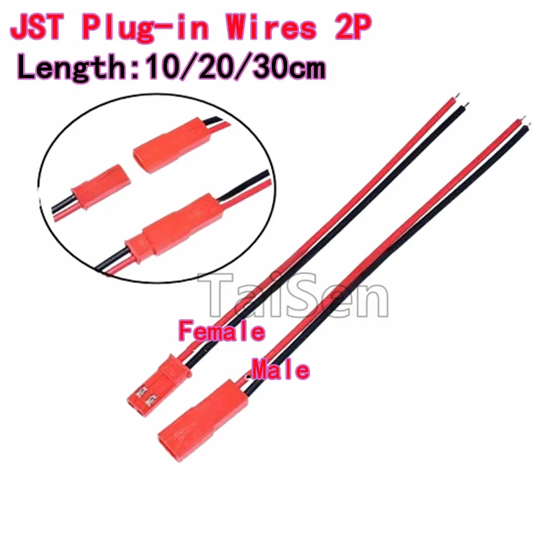 2 Pairs (2pcs male and 2pcs female) JST Plug-in Wires 2P Connection Cables 10cm 20cm 30cm LED Male-Female Plug 2P One End Tinned