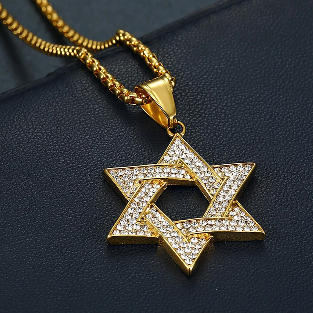 Jewish Star of David Pendant Necklaces Male Gold Color Stainless Steel Hexagram Necklace for Men/Women Jewelry Birthday Gift