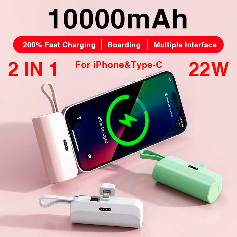 10000mAh Mini Portable Power Bank External Battery Plug Play Power Bank Type C Fast Effective Charger For iPhone Samsung Xiaomi