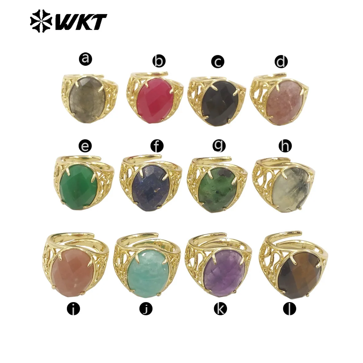 WT-R527 WKT New Design Natural Oval Faceted Gemstone With Clawing Setting Sun Stone Women Cocktail Ring 10PCS