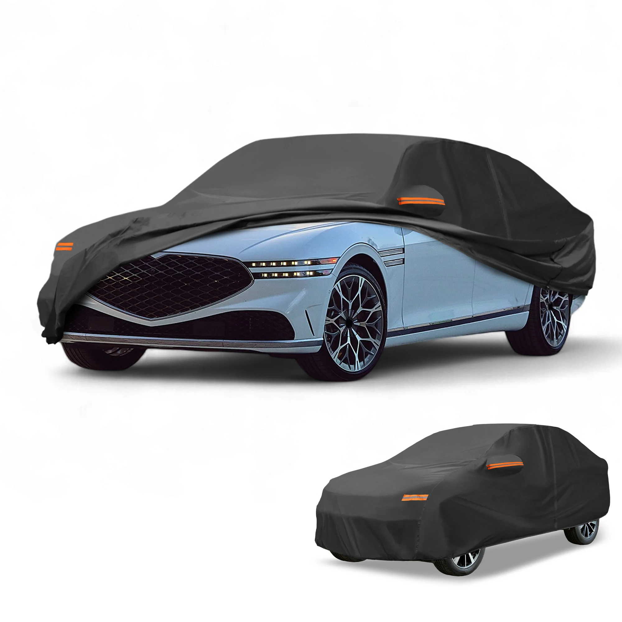 Motoforti Car Cover All Weather for Genesis G90 Sedan Black 190T-PU with Left Zipper