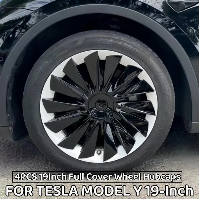 4PCS For TESLA Model Y Vehicle Full Coverage Blade Wheel Cover Cap 19 Inch Hubcaps Automobile Replacement Accessories 2018-2024