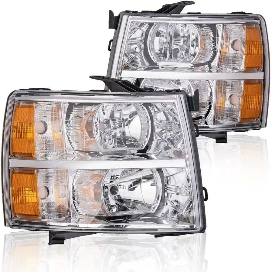 

Headlights Assembly Pair Compatible With Chevy Silverado 1500 2007-2013/Silverado 2500 3500 & HD 2007-2014 Clear lens Chrome Hou