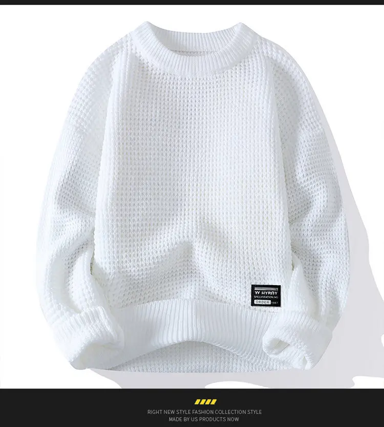 2026 Autumn Winter Men Pullovers Sweaters Knitted Top Round Neck Coarse Needle Full Sleeve Sweaters Solid Casual Loose Pullovers