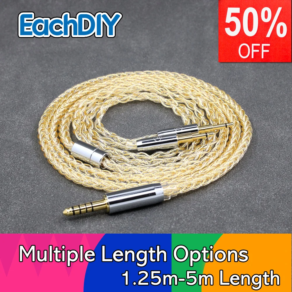 

8 Core 99% 7n Pure Silver 24k Gold Plated Earphone Cable For Nighthawk Monoprice M650 Monolith M1060 M1060C M565 LN008427