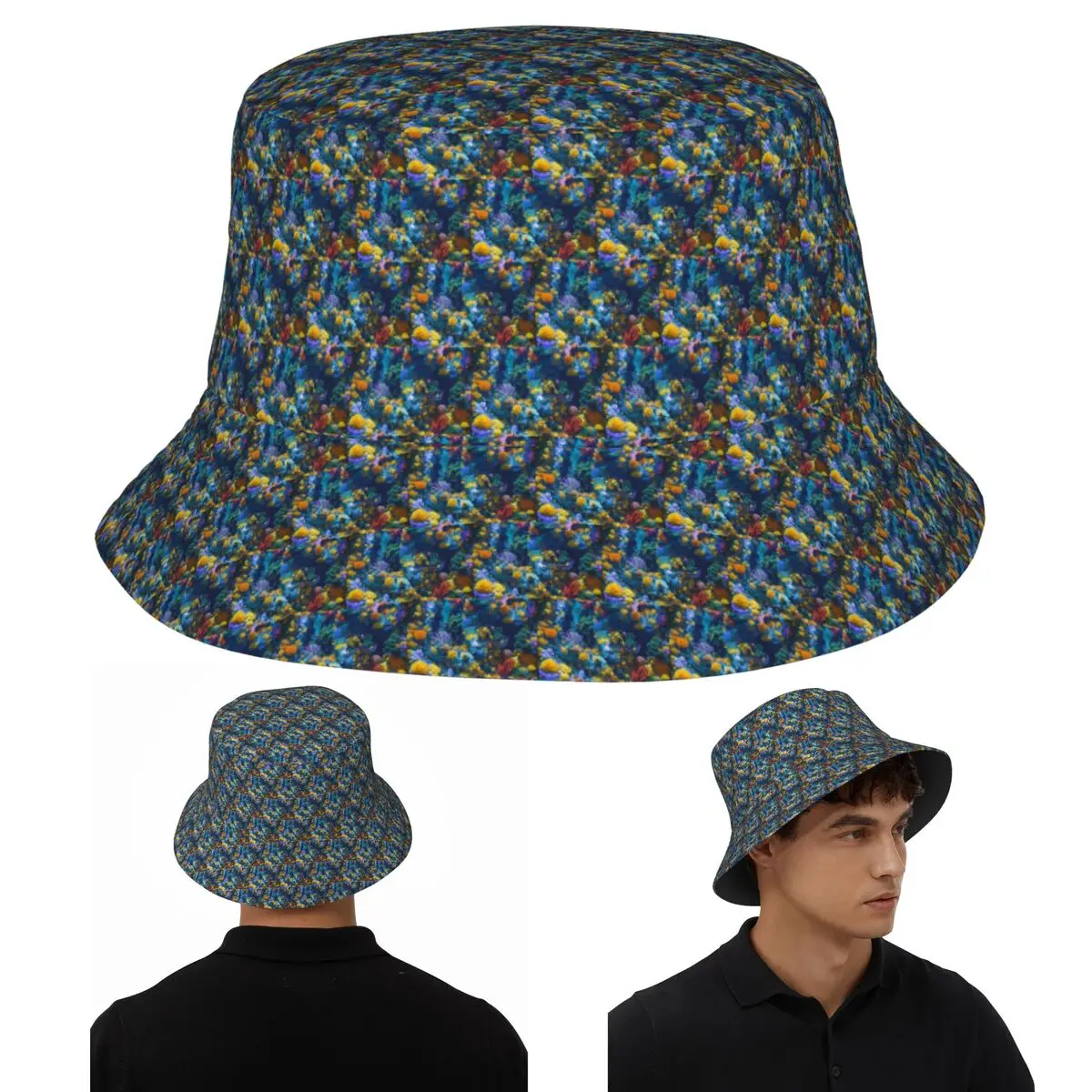 الملونة المرجانية الاسترالية الشعاب المرجانية مع الأسماك الاستوائية دلو القبعات بنما للأطفال بوب صياد القبعات لصيد الأسماك رجل امرأة #1