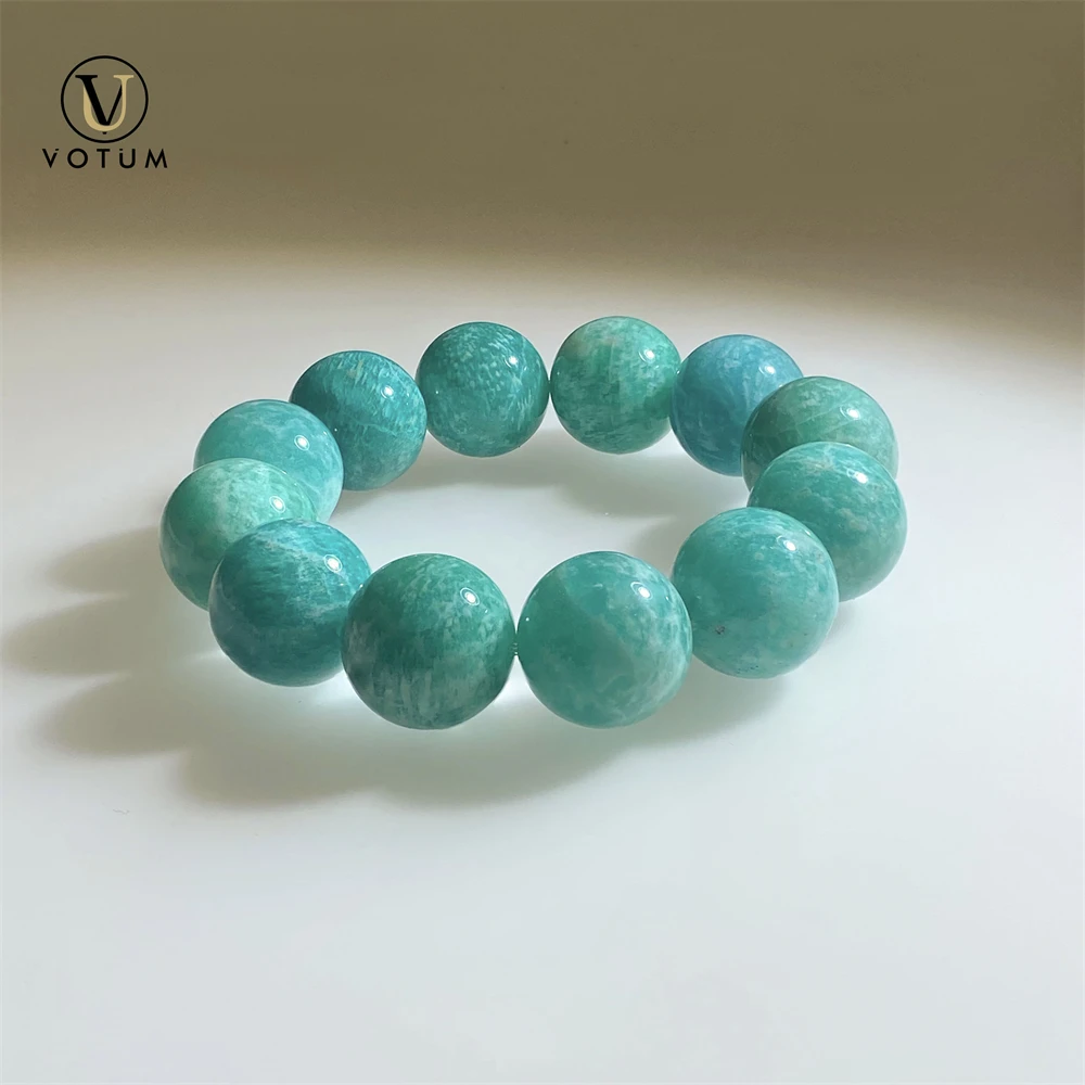 Votum Natural 17mm Large Amazonite Beaded Bracelet for Unisex Big Size Spiritual Crystal Healing Stone Bracelets Gift Jewerly