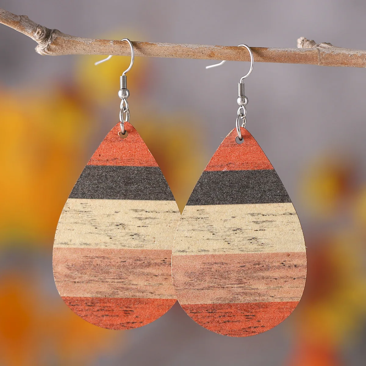 New Bohemian Geometric Hollow Droplet Colorful Earrings with Double sided Wood Earrings for Women Wholesale Jewelry Gifts