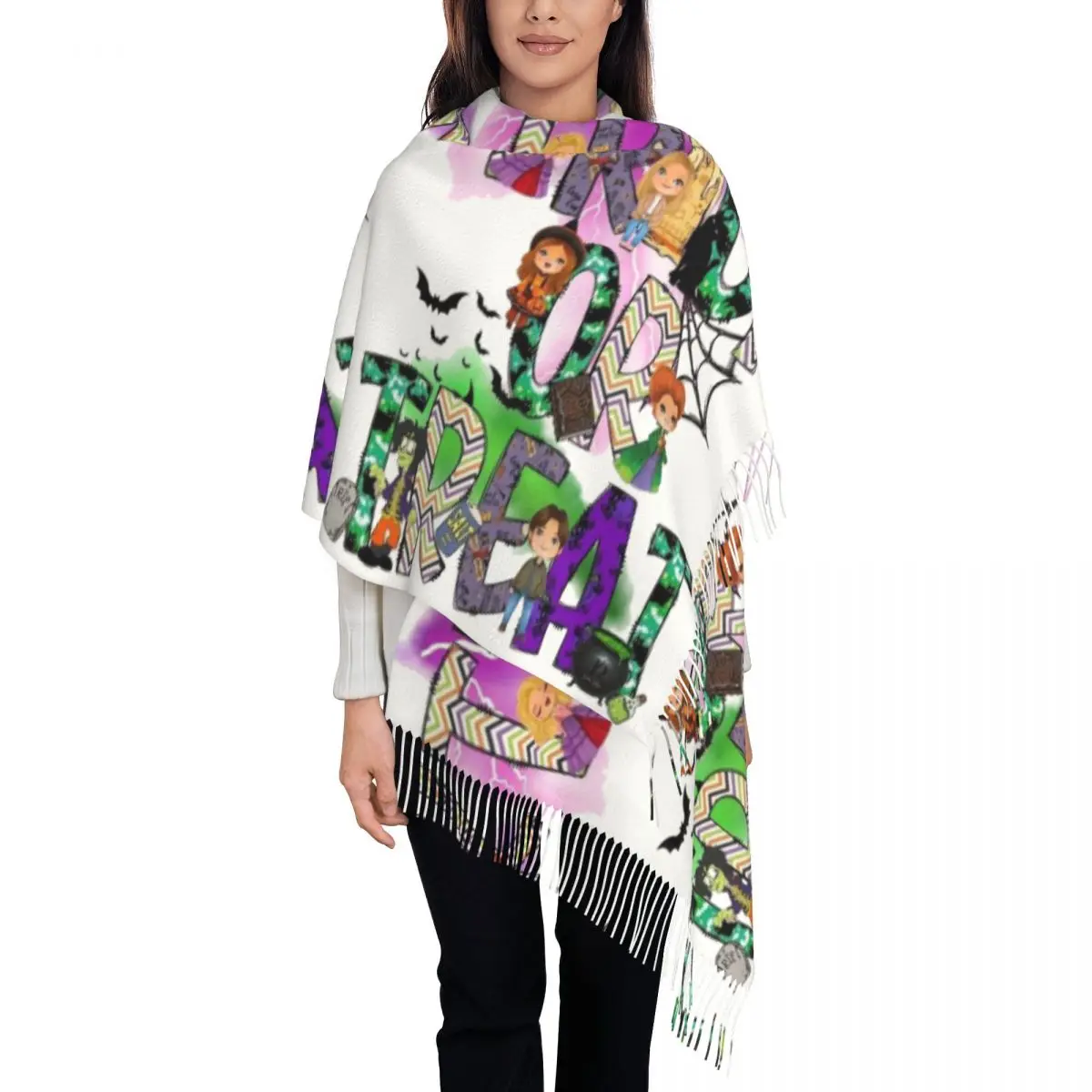 Custom Printed Trick Or Treat Hocus Pocus Scarf Women Men Winter Warm Scarves Shawls Wraps