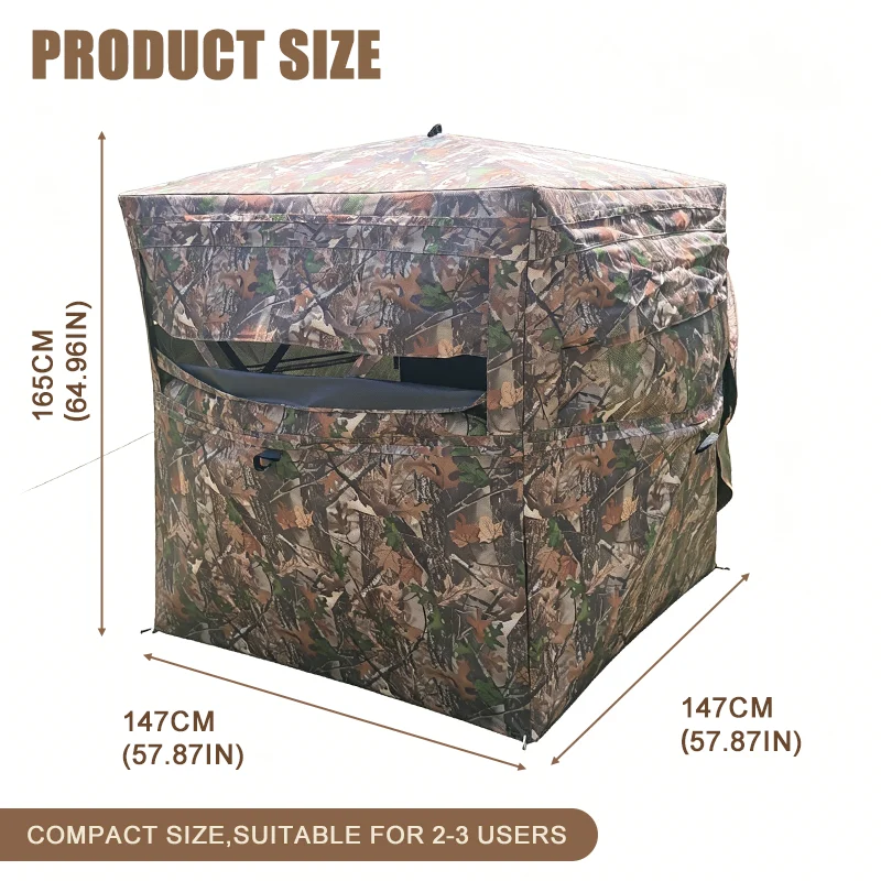 270 Camo Hunting Blind Pop Up Compact 2-3 Person One Way View for Bird Watching Deer Turkey Hunting