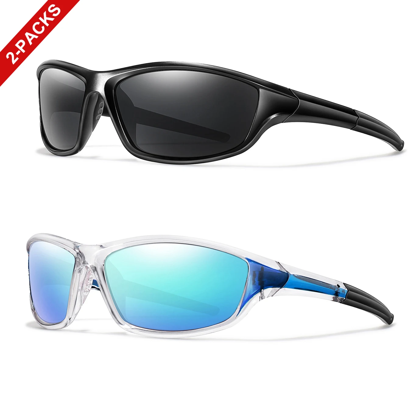 2er-Pack polarisierte Sonnenbrillen für Damen und Herren, Outdoor-Sport, Angeln, Laufen, Radfahren, modische UV400-Brillen mit ovalem Rahmen