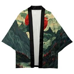 Chinese Style Landscape 3D Green Mountains And Flowing Water Prints Traditional Kimono Japanese Beach Yukata For Men And Women