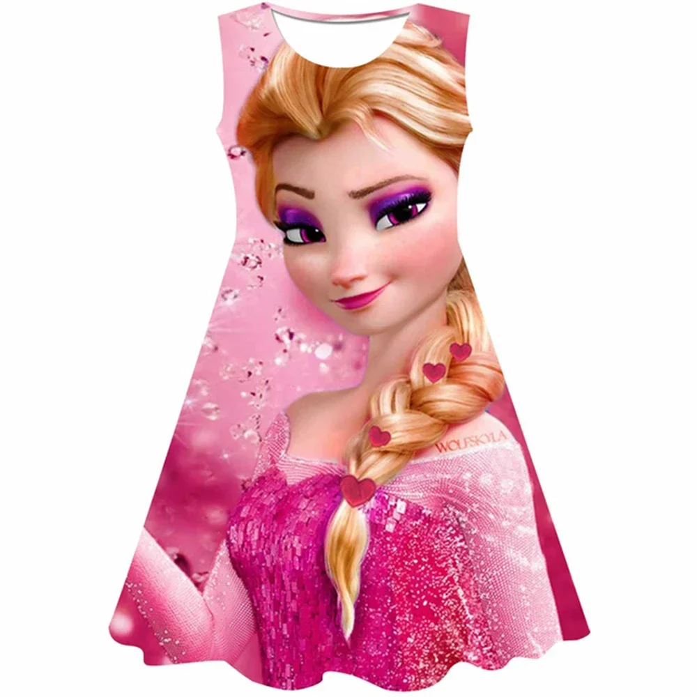 Vestito da cartone animato per ragazze 2024 estate Frozen 2 moda bambini Elsa principessa neonata abiti da sera carini gonna serie Disney