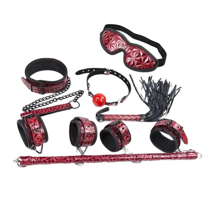 SM Sex Set Leather 7-Piece Trainer Whip, Sex Torture Tool Binding, Adult Toy Alternative Character