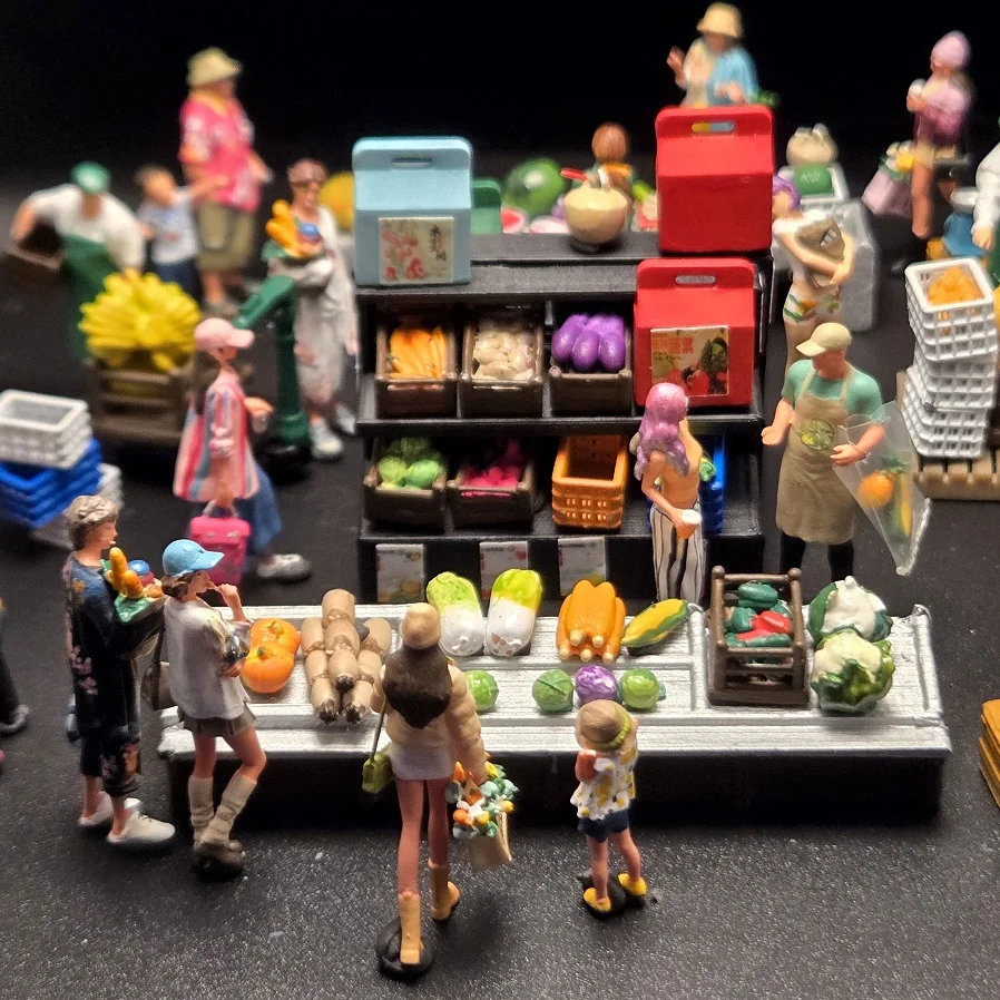 Miniature Painted Figure 1/64 Fruit and Vegetable Stall Shelf Action Figure Photography Color Miniatures Movementing Figures