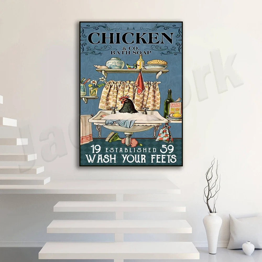 Wash Your Feets Bathroom Poster, Chicken Co Body Wash, Funny Chicken Bathroom Decor, Farmer Life Wall Art, Farmer Decor