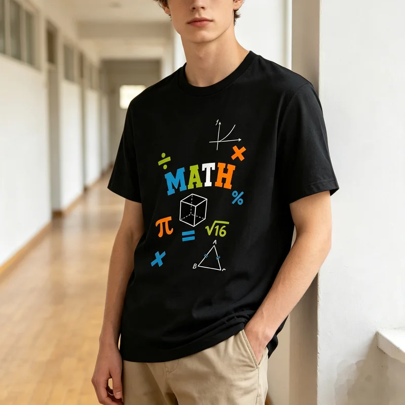 Casual Unisex Top with Pi Cube and Equation Print for Back To School and Math Lovers Tee Cotton Unisex Harajuku Y2k Top