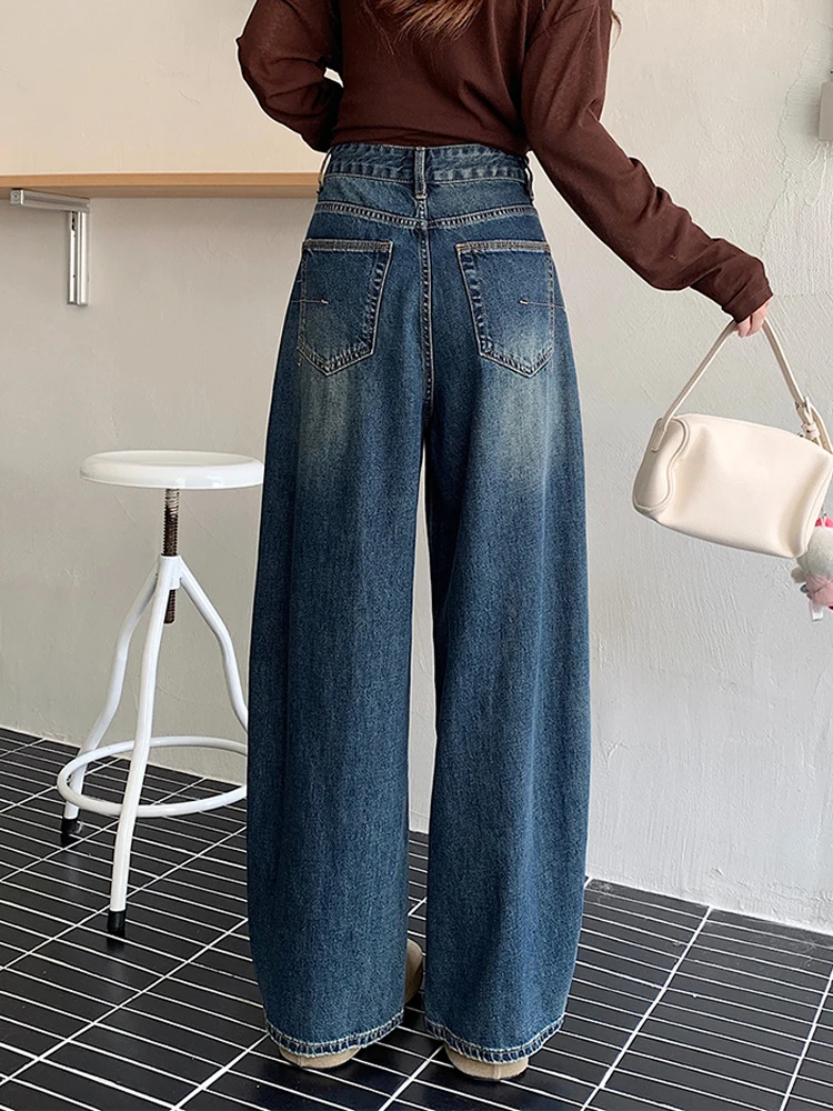 Y2k 2000s rasgado jeans feminino vintage streetwear perna larga calças jeans harajuku grunge cintura alta baggy casual calças retas