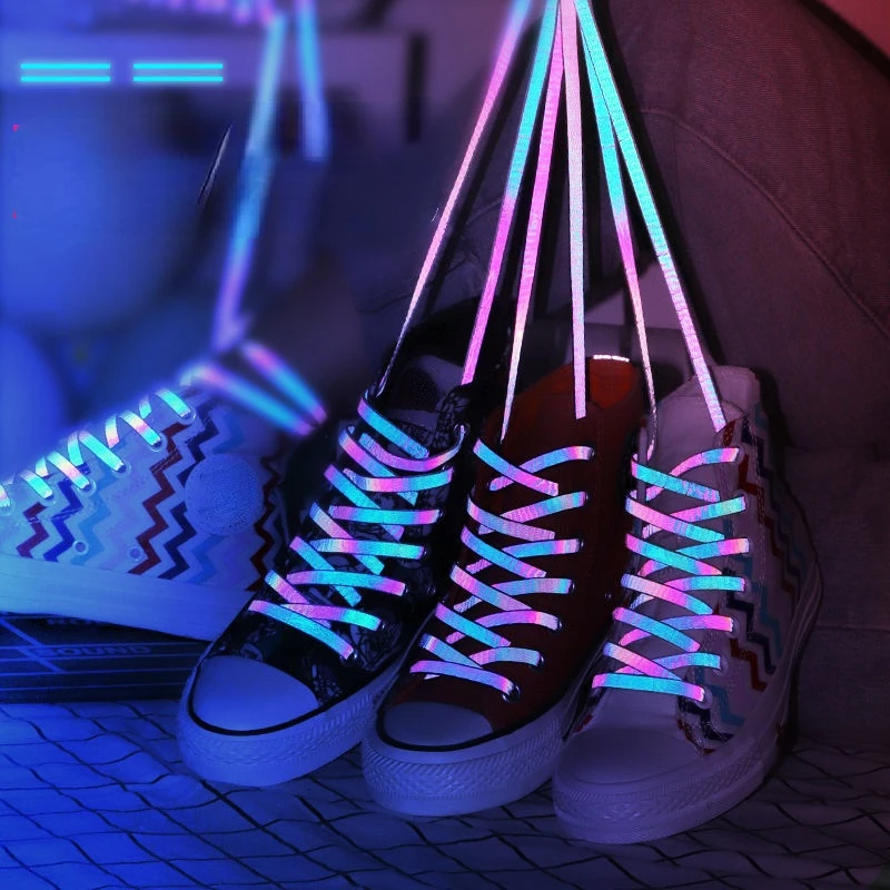 

Men's and women's universal shoelace trend personality 3M holographic reflective laser flat shoelace rope shoe accessories