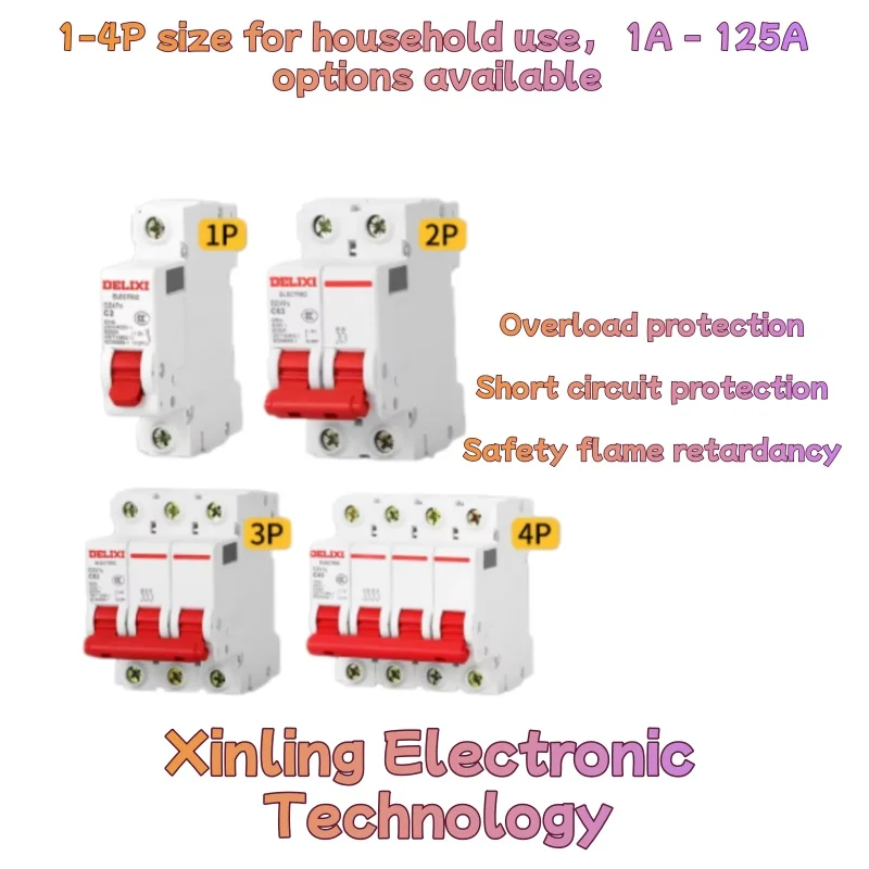 Micro Automatic Switch (MCB) DZ47 3A-125A AC 230V 400V, 1P 1P+N 2P 3P 4P, Overload & Short Circuit Protector, DIN Rail Mounted