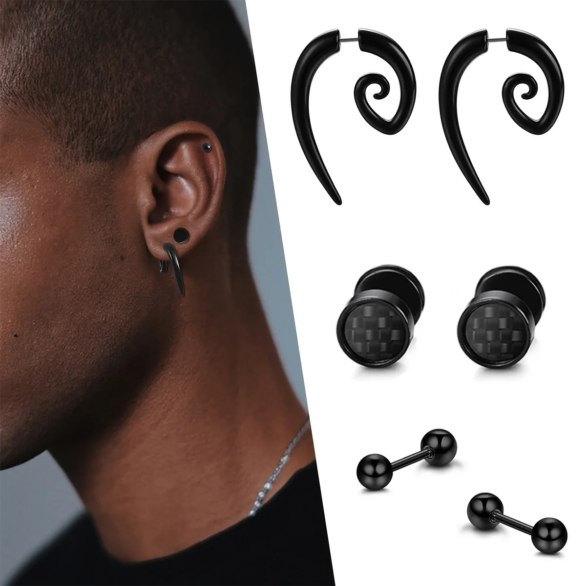 2/30 Uds Punk gótico de acero inoxidable negro Cruz Spike CZ Stud pendientes círculo redondo aros conjunto para hombres mujeres joyería para Piercing en la oreja