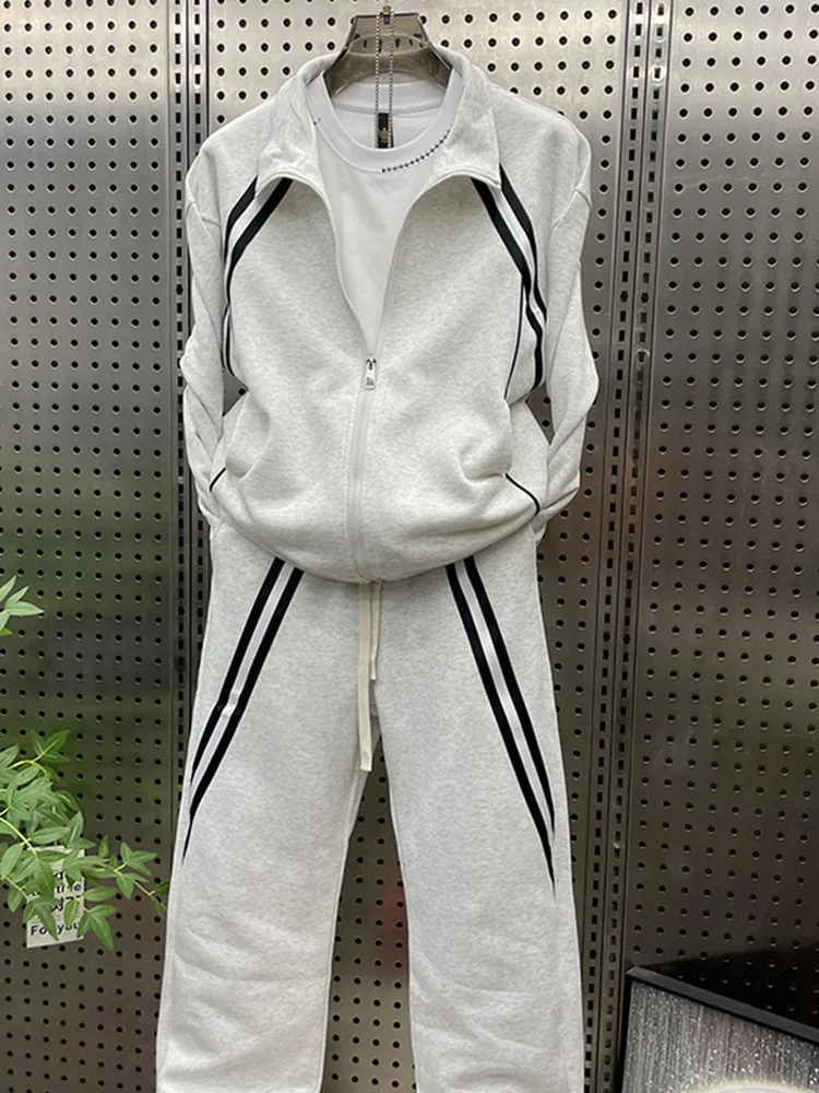 New Men Lapel Collar Zipper Tops Wide Leg Pants Sports Tracksuit Outdoor Jogging Running Set Mixed Colors Two Piece Training Set
