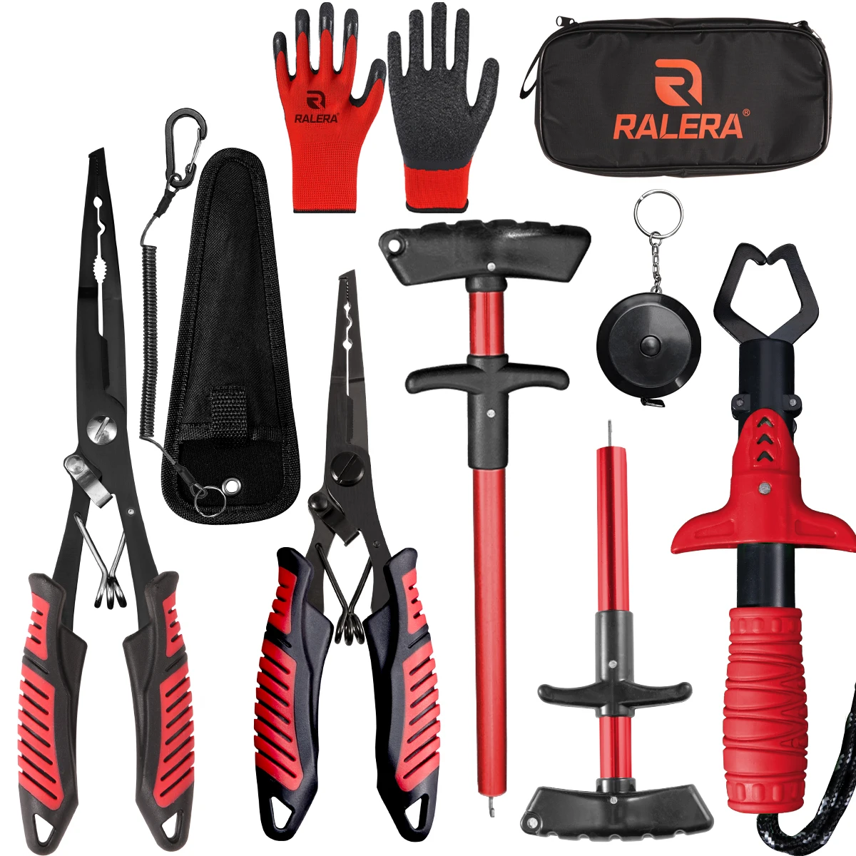 Lure Fishing Gear Equipment Kit: Fish Gripper,Split Ring PE Braided Line Fishing Pliers, Hook Remover, Fishing Tackle Bag Box