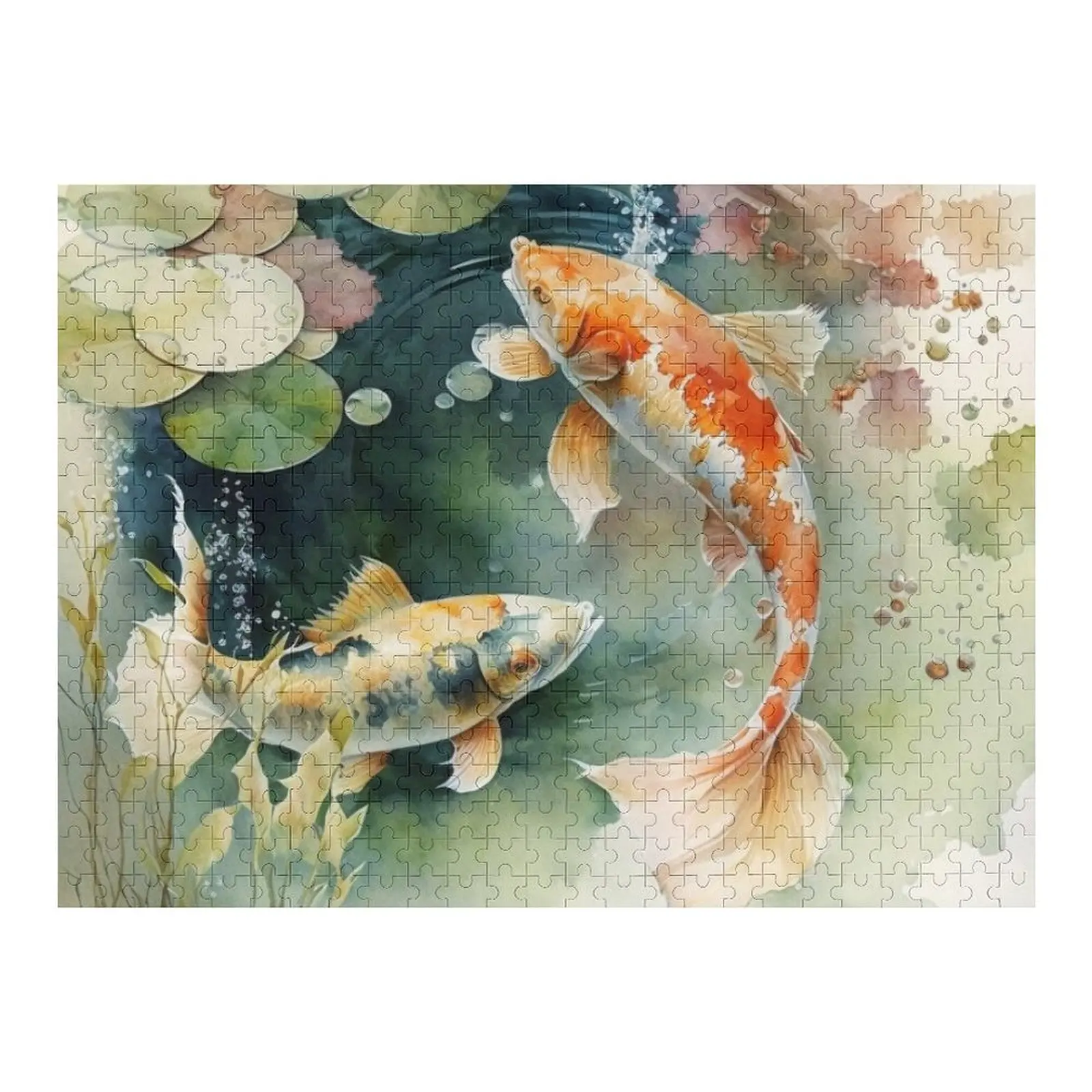 鯉の水彩画 ジグソーパズル パーソナライズされた子供向けギフト カスタマイズされた写真 木製動物ジグソーカスタムパズル