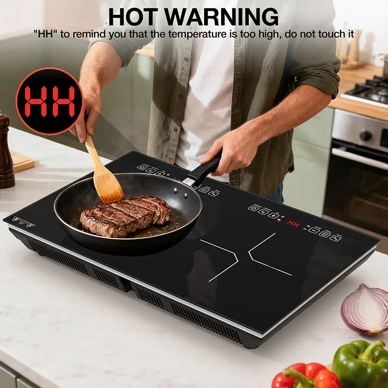 Double-Burner Induction Cooktop, Electric Adjustable-Temperature Stove, Induction Hot Plate, Countertop/Built-In Stove