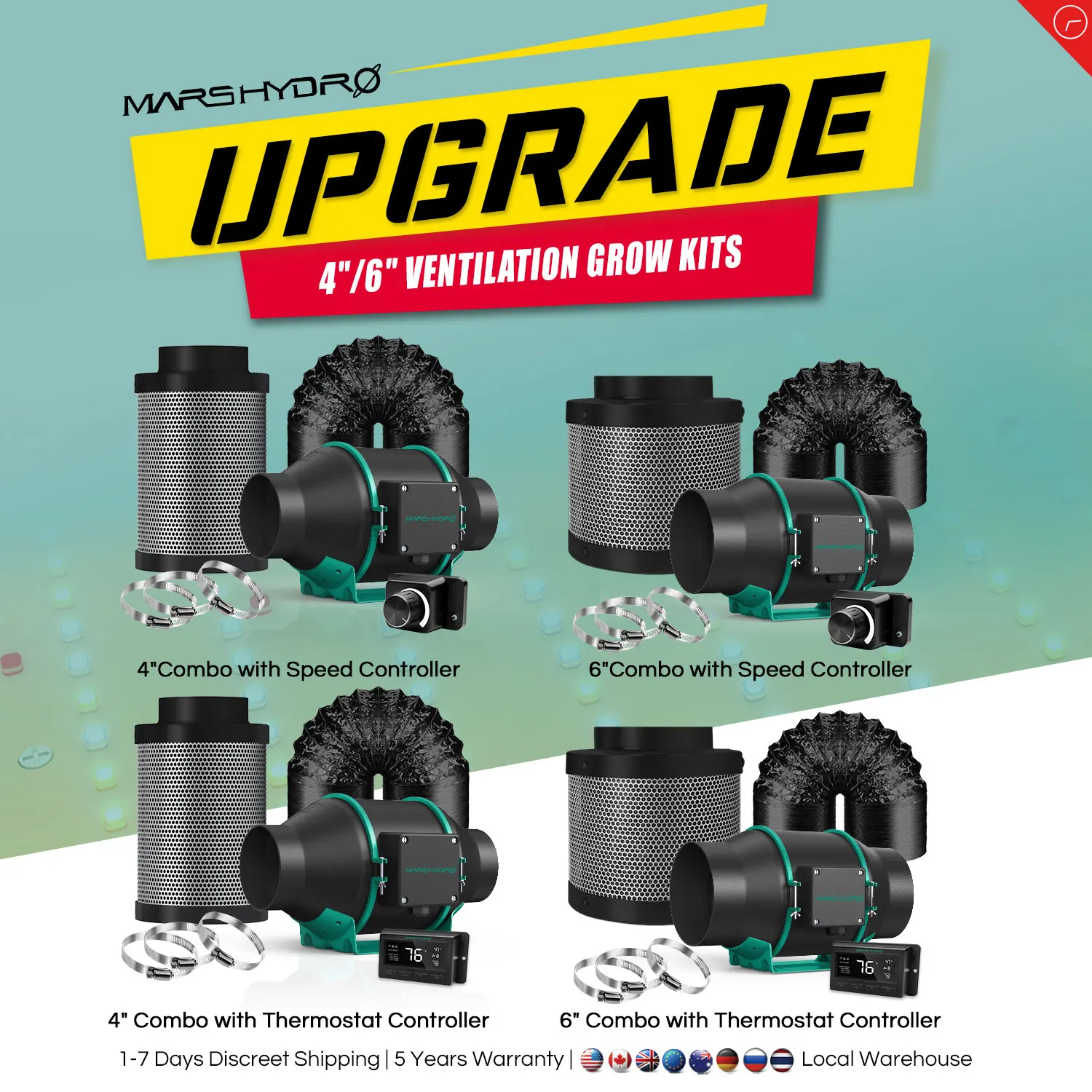 mars hydro inline duct fan kit sistema de ventilacao com controlador de velocidade termostato controlador filtro de carbono para crescer barraca in in 01