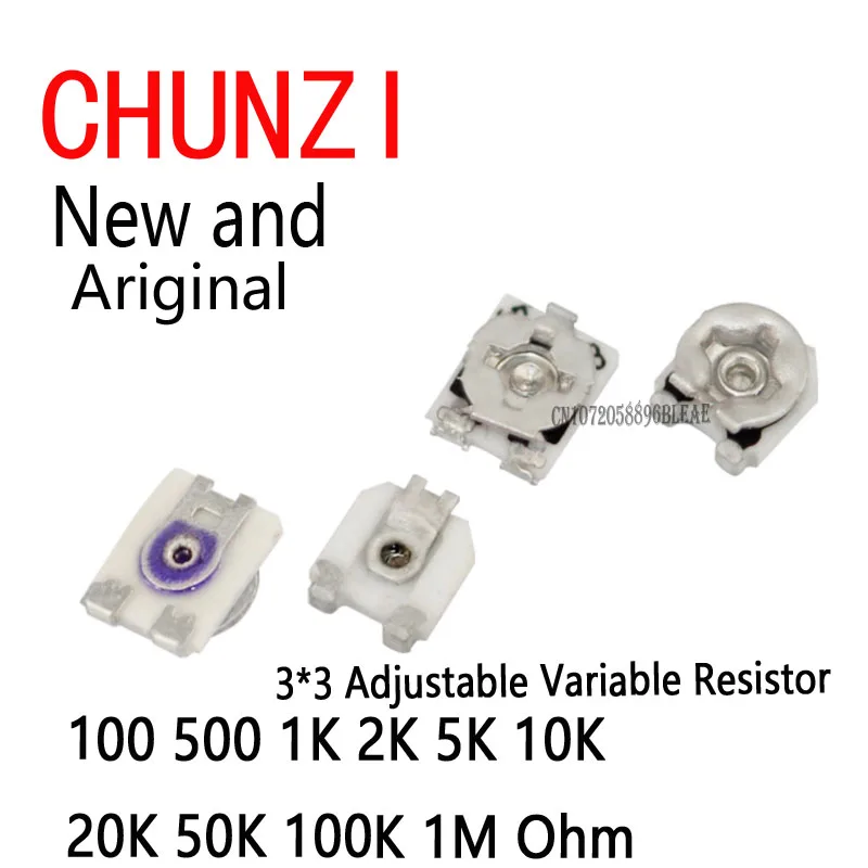 10pcs 3x3 Trimmer Resistance Potentiometer Trimpot SMD 3*3 Adjustable Variable Resistor 100 500 1K 2K 5K 10K 20K 50K 100K 1M Ohm