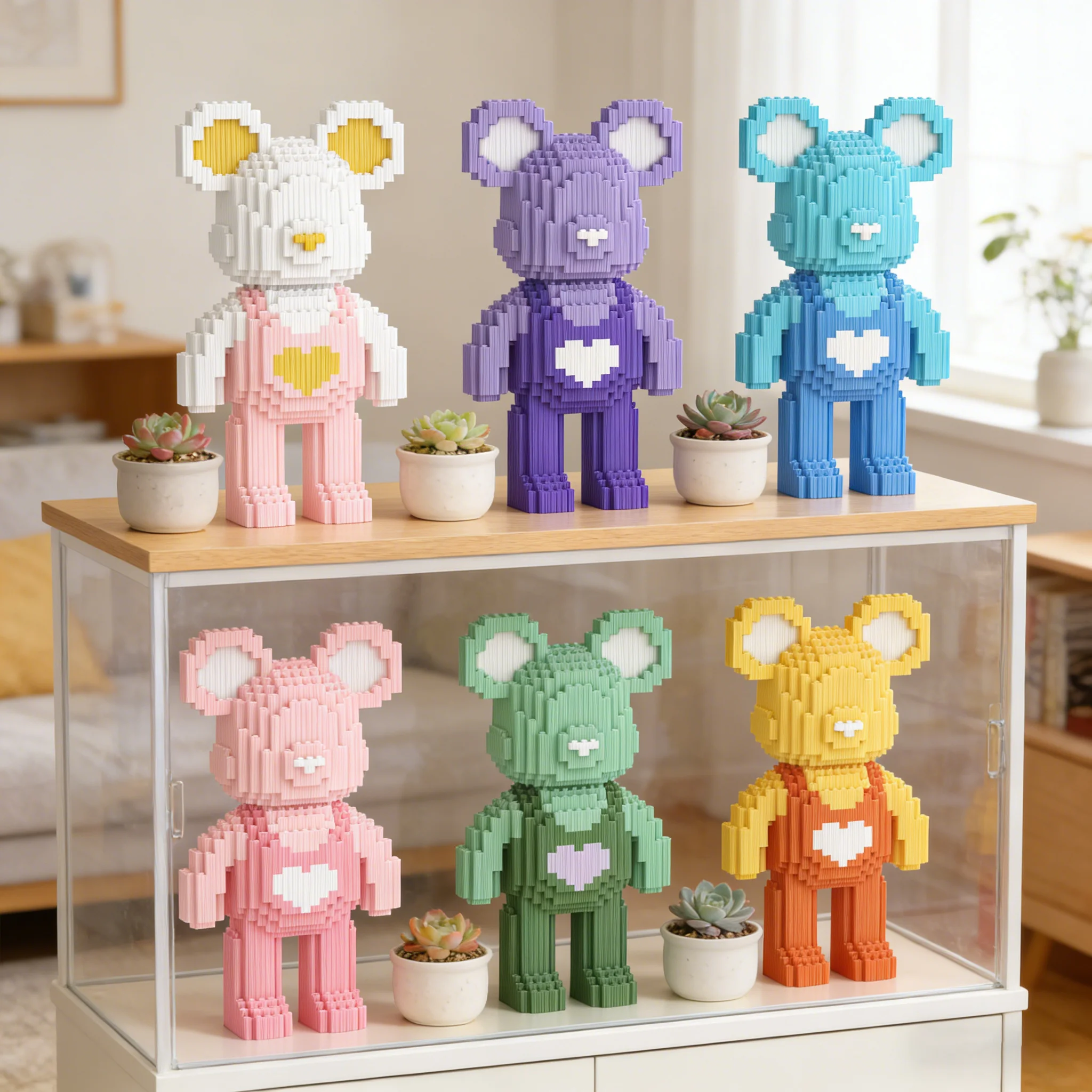 Love Little Bear Building Blocks Assembled Toys Colorful Violent Bear Models Children's and Adult Home Desktop Decoration Gifts