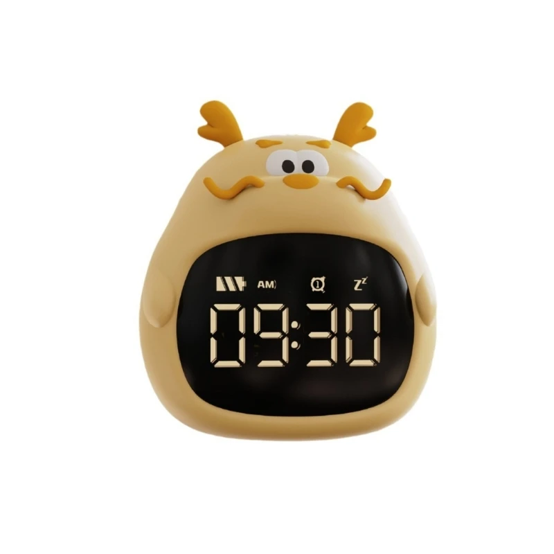 LED Digital Alarm Clock USB Chargeable Desk Fat Dragon Clock with 2 Alarms