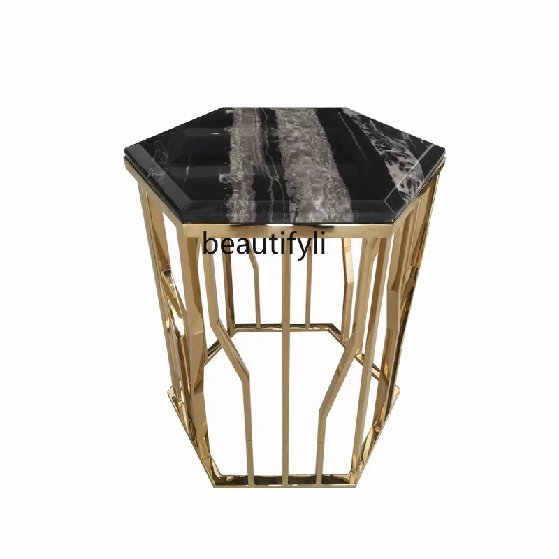 

Creative living room small apartment simple stainless steel metal round table small coffee table light luxury edge table6239