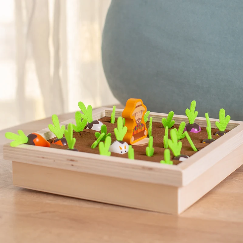 Juguete de cosecha de zanahorias divertido de madera, juegos de memoria, forma de rábano, clasificación de colores a juego, juguetes educativos de madera para niños pequeños