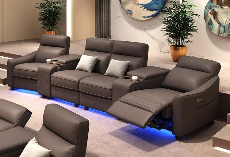 Cinema sofa Private villa retractable adjustment cabin Modern simple leather electric AV room sofa combination