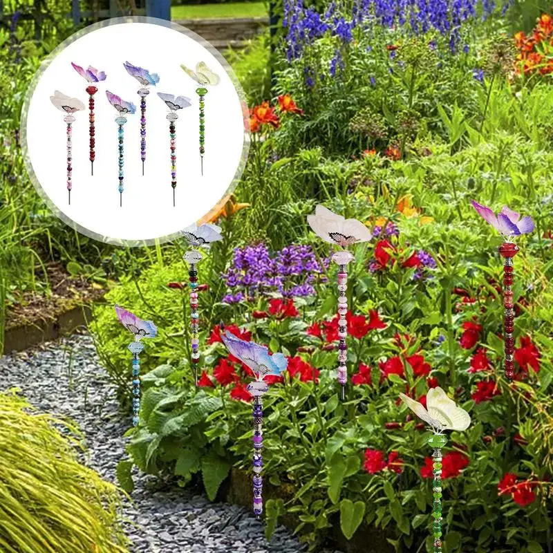 Beaded Garden Stakes Kit 138 Pieces Fairy Wand Handmade Fairy Garden Stakes 6 Threaded Rod Beads Kits 6 Crystal 6 Nuts 90 Hole