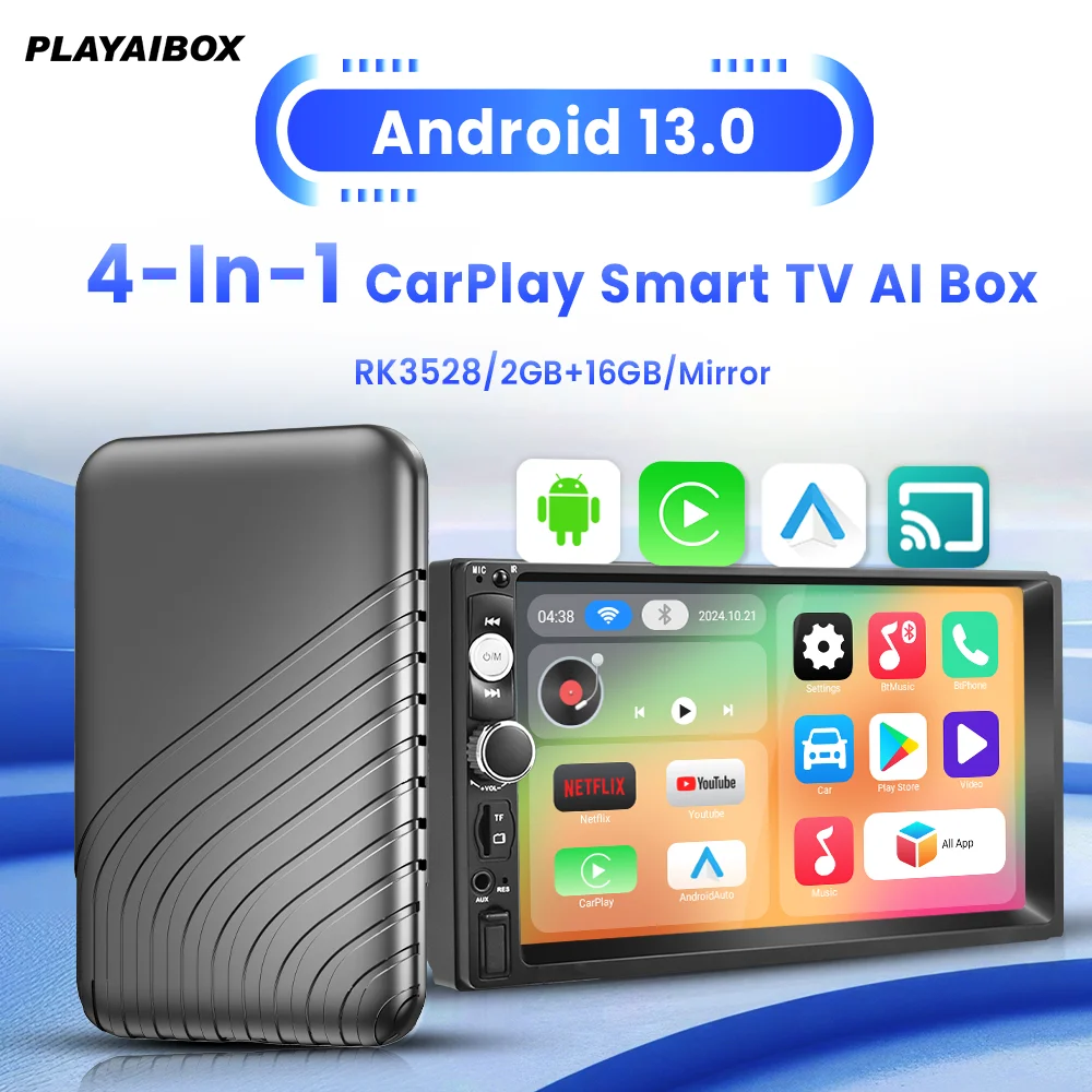 

Playaibox Carplay Ai Box: Беспроводной адаптер Carplay и Android Auto для YouTube и Netflix, совместимый с Ford, Jeep, Mazda, Benz, Peugeot, Opel, Citroën
