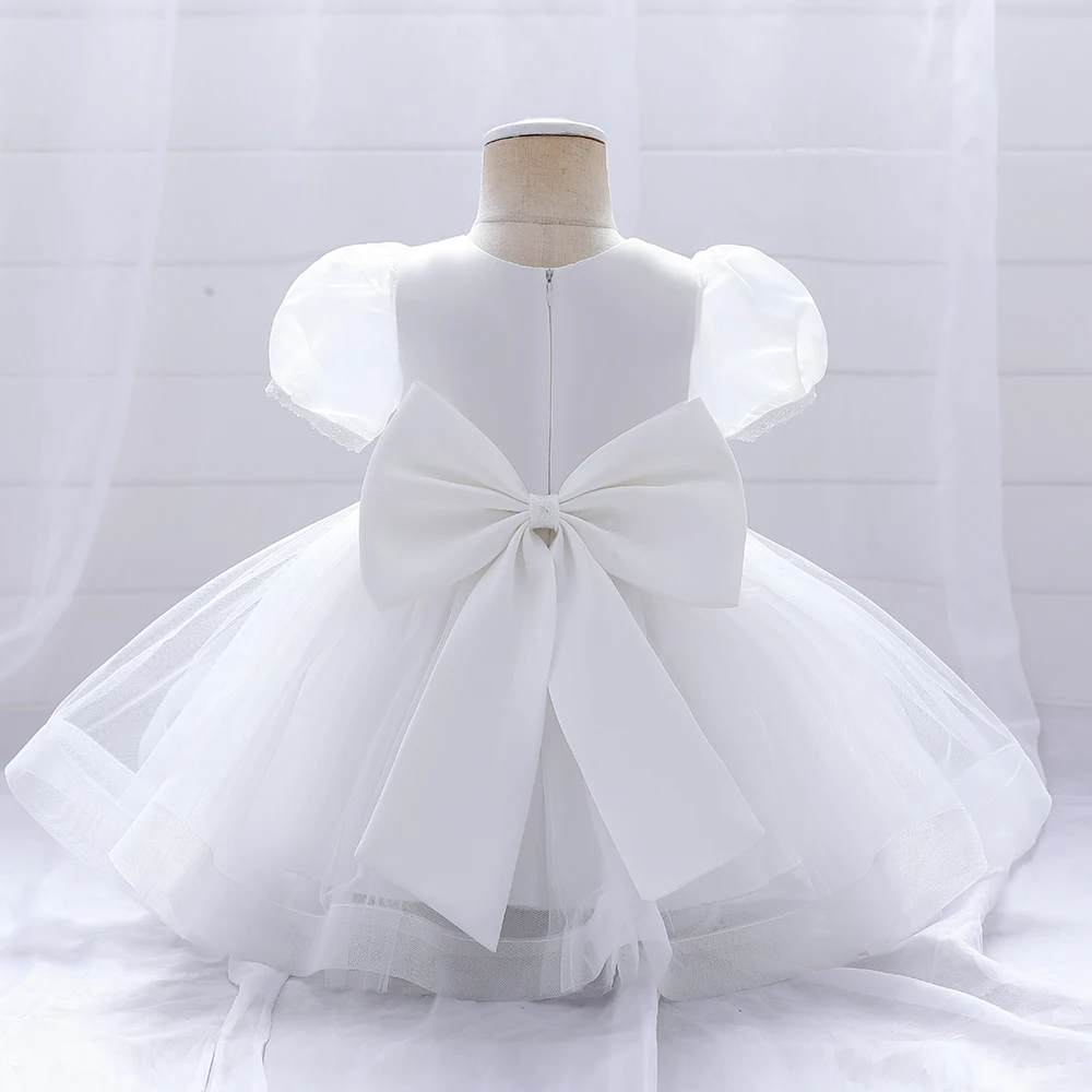 Baby Dresses Toddler White 1 Year Birthday Party Bridemaids Princess Dress for Girls Newborn Baptism Bow Wedding Clothe Vestidos