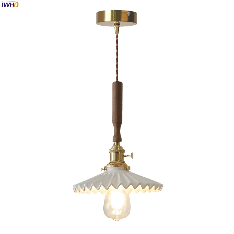 

IWHD French Vintage LED Hanging Lamps Bedroom Kitchen Island Bathroom Home Decoration Brass White Ceramic Pendant Light Hanglamp