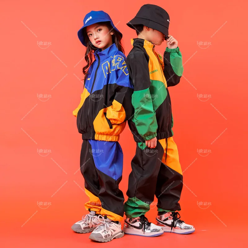 Pakaian dansa anak-anak Hip Hop kostum untuk anak laki-laki perempuan pakaian dansa Jazz Ballroom baju dansa anak-anak pakaian mantel celana panggung