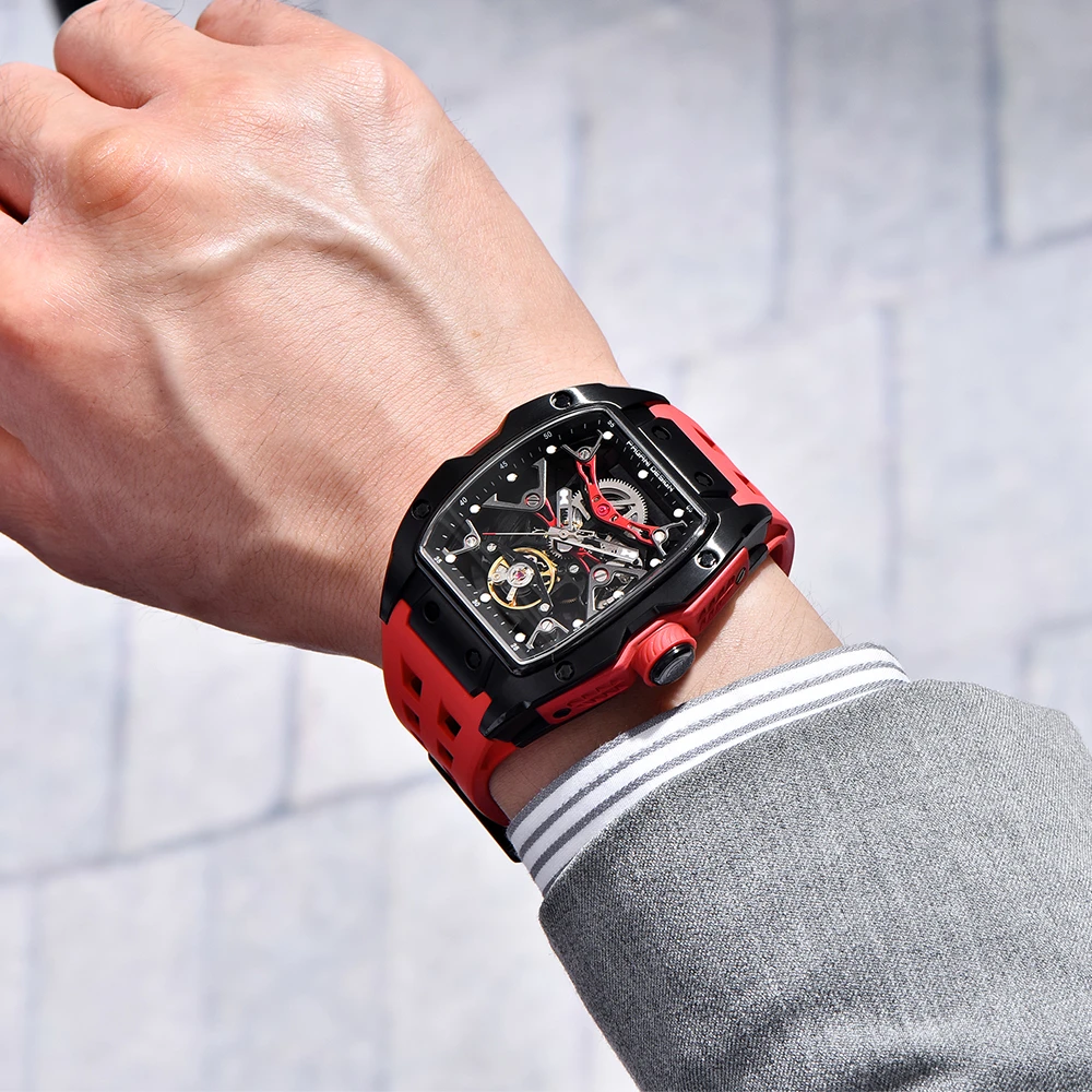 Pagani Design 2024 neue Herrenuhr, 50 Meter wasserdichtes Edelstahlgehäuse, hohles Zifferblatt, modische mechanische Herrenuhr