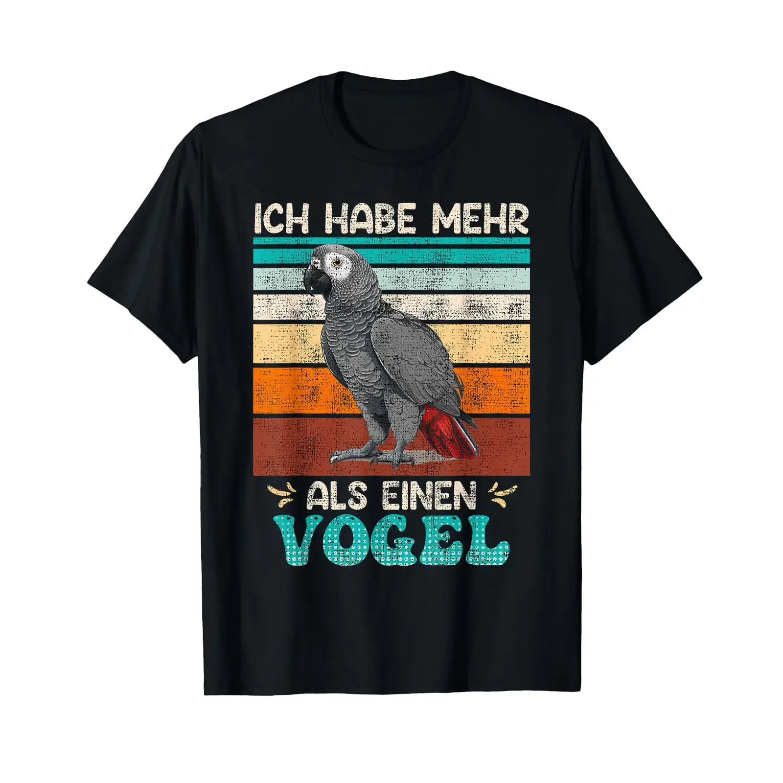 Grey Parrot T Shirt with German Text Ich habe mehr als einen Vogel Language black vintage Washed designer clothes Breathable
