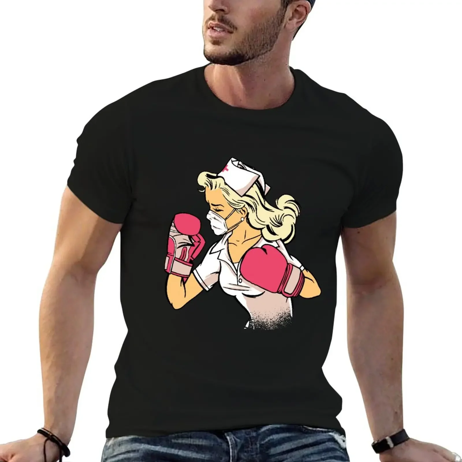 Blonde Hair Boxing Nurse With Mask T-Shirt essential t shirt vintage t shirts cheap stuff tops T-shirts for men cotton