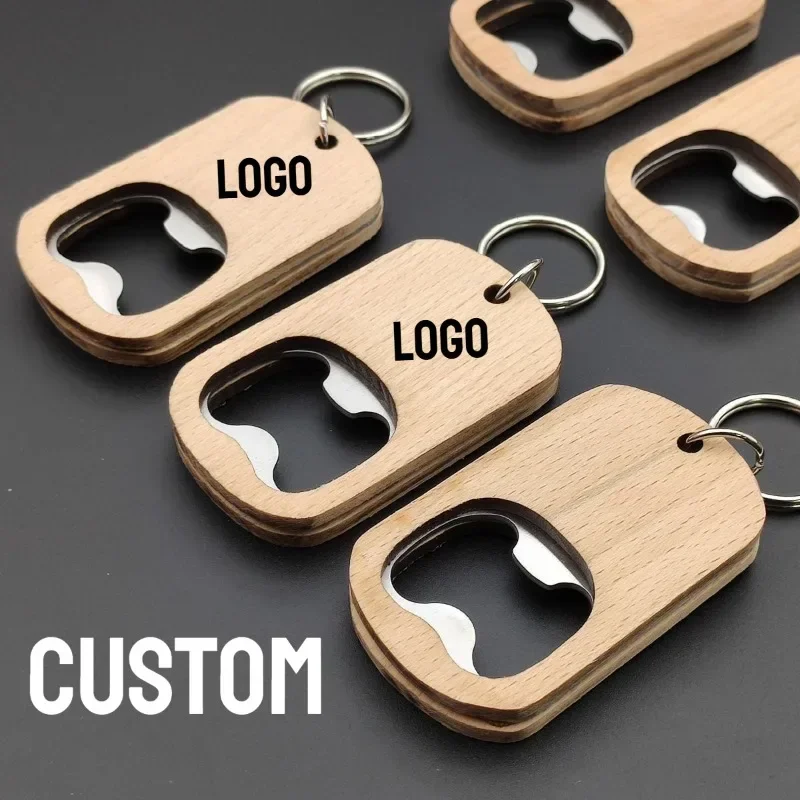 Custom Name Bottle Opener Wooden Keychain for Wedding Laser Engraved Car Logo Vintage Personalized Wood Key Ring Beer Juice Gift