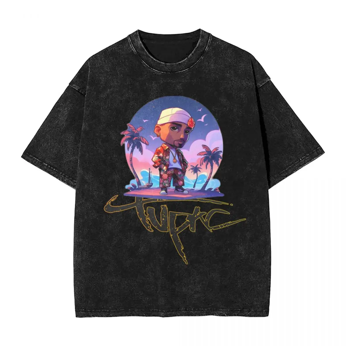 Rapper Tupac woman Men Washed T-Shirt Hot stamping Print Tees,Harajuku Cotton Tshirt Men's Summer Short Sleeve Tees